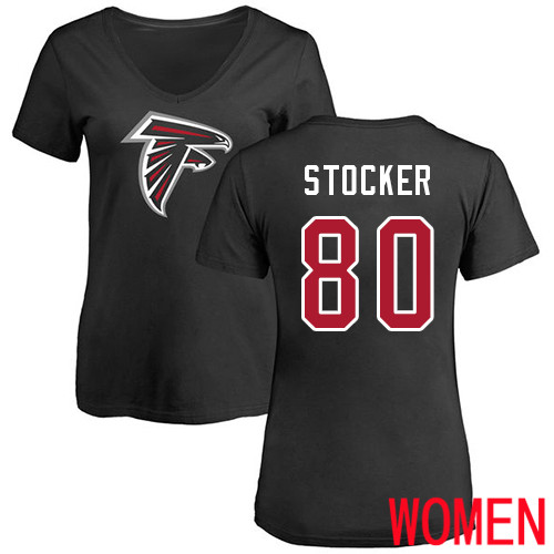 Atlanta Falcons Black Women Luke Stocker Name And Number Logo NFL Football #80 T Shirt